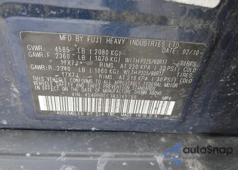 2010 Subaru Outback 2.5I Limited из США, поврежденный, VIN 4S4BRBLC3A3365798